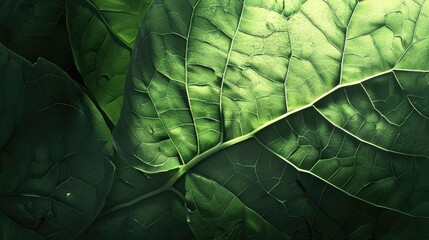 Poster - Green leaf texture with light