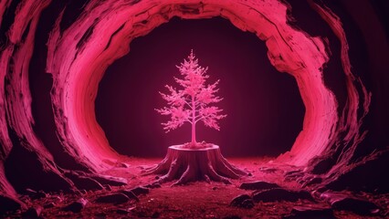 Wall Mural - Glowing Tree in Pink Cave.