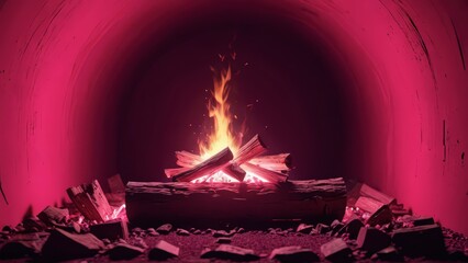 Poster - Burning Fire in Pink Tunnel.