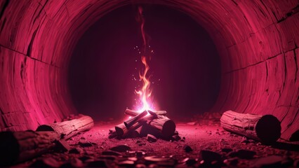 Canvas Print - Fire in a Red Tunnel.