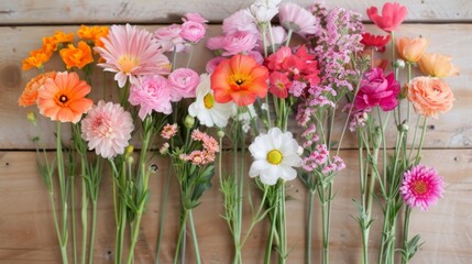 Sticker - Colorful Bouquet of Fresh Flowers on Wooden Table