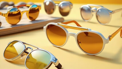 Sticker - Modern Sunglasses Collection on Yellow Background.