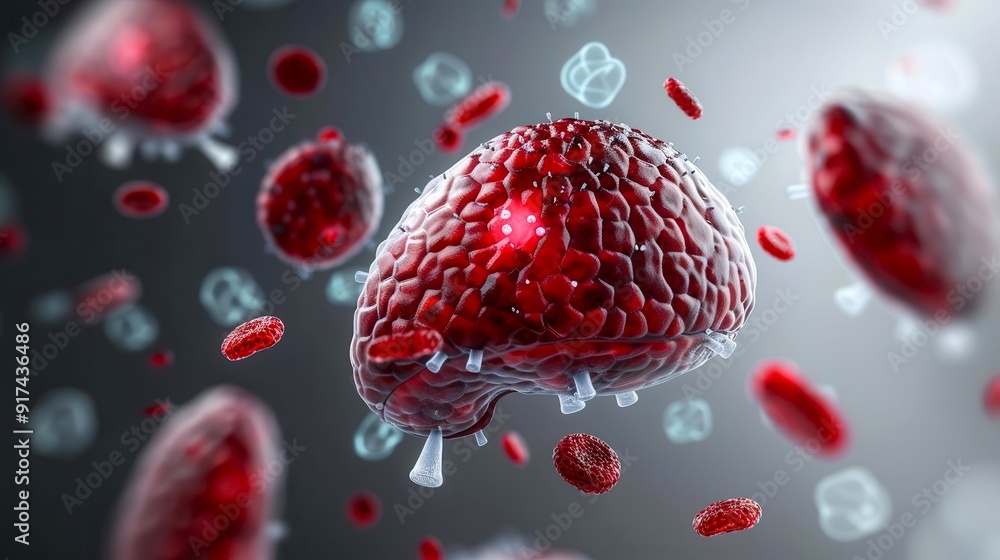 Intricate depiction of red blood cells and a brain, visualizing blood ...