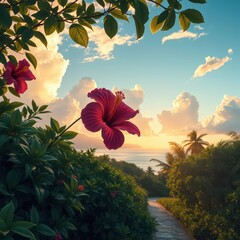 Poster - Hibiscus Flower in Tropical Paradise.