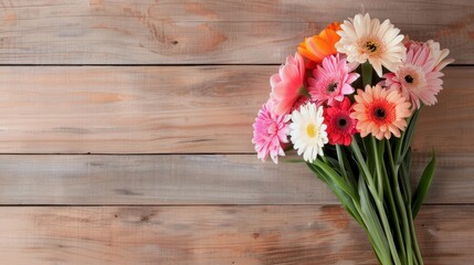 Sticker - Colorful Bouquet of Fresh Flowers on Wooden Table