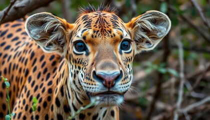 Wall Mural - Close Up of a Leopard Cub's Face.