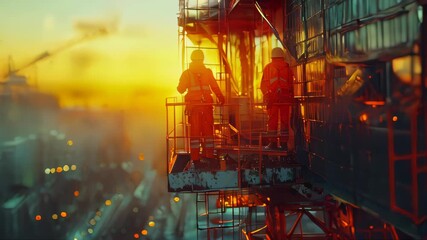 Sticker - Worker in front of high voltage electricity pylons at sunset