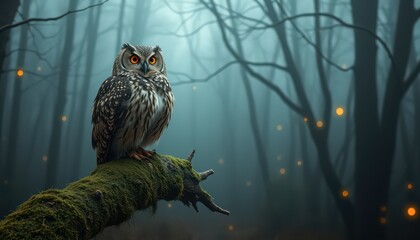 Sticker - Owl in a Foggy Forest.