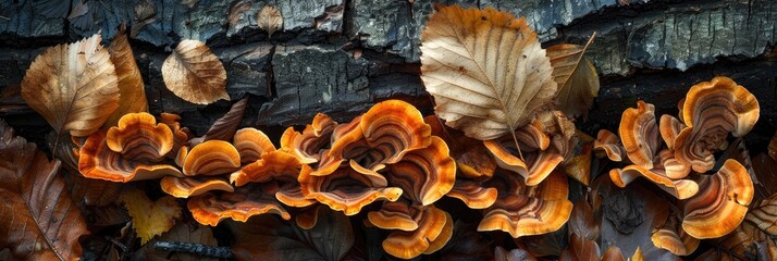 Wall Mural - Urupe also known as wood ear fungus nestled among the leaves on a tree trunk