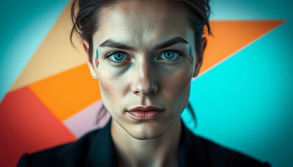 Sticker - Woman with Blue Eyes and Colorful Face Paint.