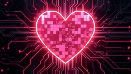 Poster - Neon Heart on Circuit Board.