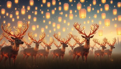 Sticker - Deer Herd Under Sky Lanterns.