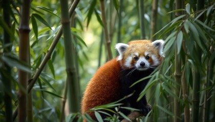 Wall Mural - Red Panda in Bamboo Forest.