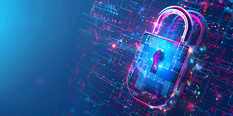 Cyber security, data protection, and cyberattacks are concepts on a blue background. Database security software development. Online security concept design