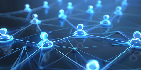 Wall Mural - abstract geometric background with many people icons. blue background visualizing social networks or