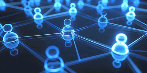 Wall Mural - abstract geometric background with many people icons. blue background visualizing social networks or