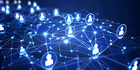 Wall Mural - abstract geometric background with many people icons. blue background visualizing social networks or