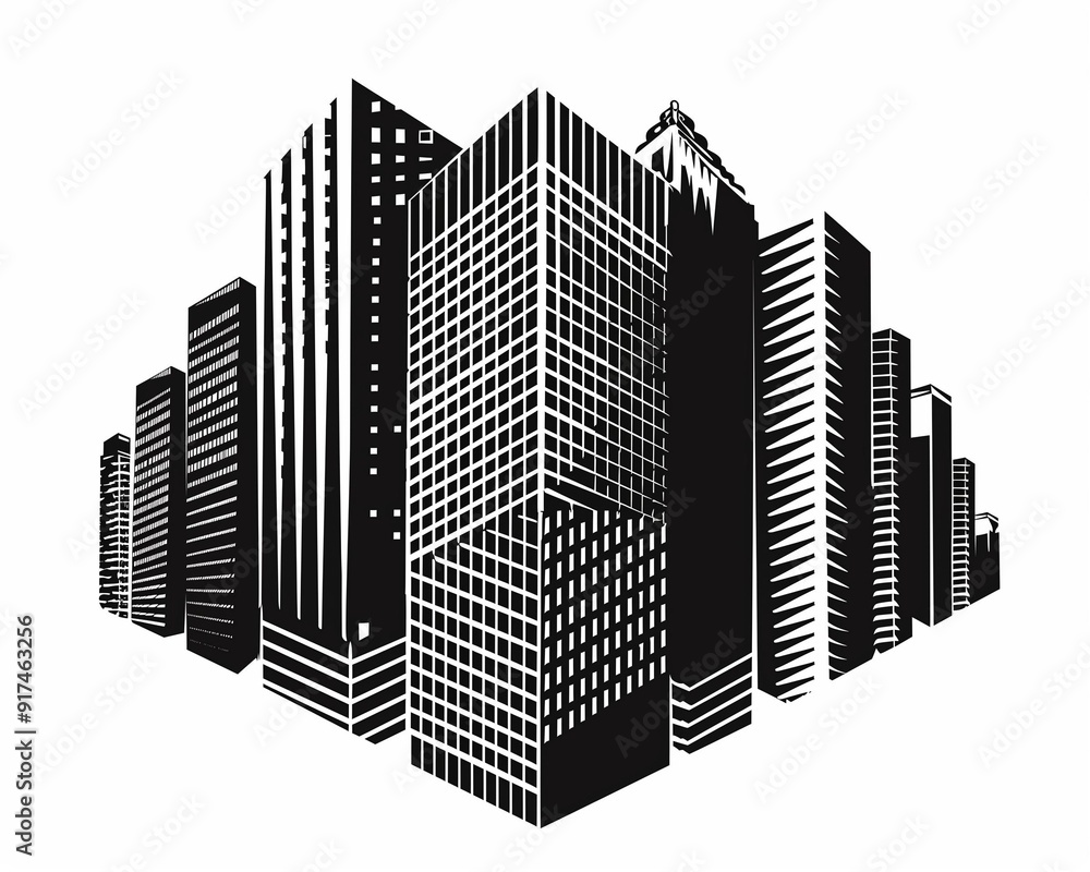 Black and White City Skyline Illustration of Modern Skyscrapers for ...