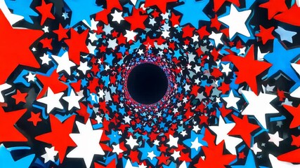 Wall Mural - A spiral of stars with a red, white, and blue background. The stars are in various sizes and are scattered throughout the  . Scene is one of excitement and wonder