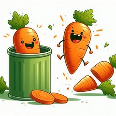 Wall Mural - Cheerful cartoon carrots celebrate their freshness in a playful, vibrant style. Perfect for food packaging, children's books, or organic product promotions.