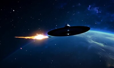 Wall Mural - UFO Approaching Earth