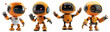 © PNG - Set of Four Cute Orange and White Friendly Toy Robots with Waving Arms on Transparent Background PNG Clip Art Illustration