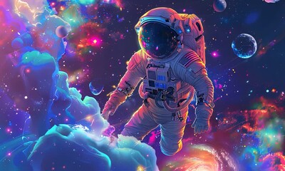 Wall Mural - astronaut in space with colorful nebulae