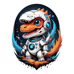 Poster - A cartoon dinosaur astronaut is wearing a white spacesuit and has a blue helmet