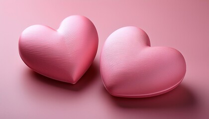 Two heart-shaped objects in pink color lying side by side on a flat surface.