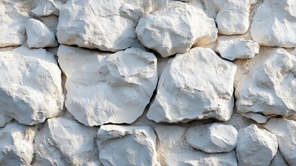 A wall made of white rocks with a rough texture