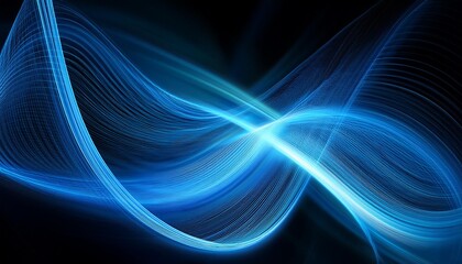 Wall Mural - Abstract blue on black background texture. Dynamic curves ands blurs pattern. Detailed fractal graphics. Science and technology concept.