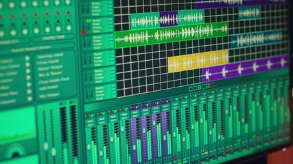 Leinwandbilder - Empty space used for recording music on electronic tools in home studio, mixing and mastering tracks with modern equipment. Creating tunes with panel soundboard and performance console.
