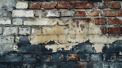 Weathered Brick Wall with Peeling Paint