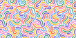 © Danchenko - Rainbow cake sprinkle pattern. Memphis style. Funky confetti background. 80s Birthday. Donuts glaze, dessert background. Curved lines. Celebration design. Background for wrapping paper, and fabric.