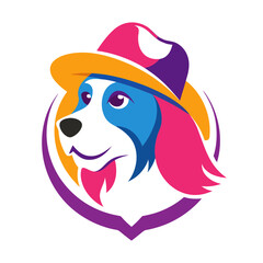 Poster - Trendy Dog Head Logo with Colorful Hat - Creative Mascot Design