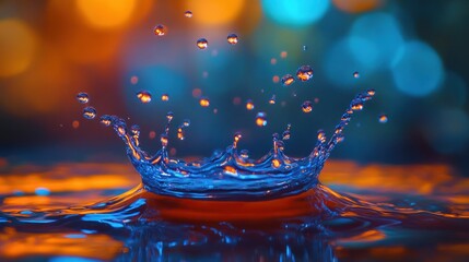 Wall Mural - Water Drop Splash with Orange and Blue Background