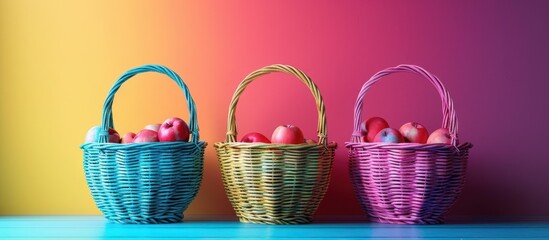 Wall Mural - Three Colorful Wicker Baskets with Apples