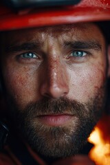 Poster - Intense gaze of a rugged man with a beard