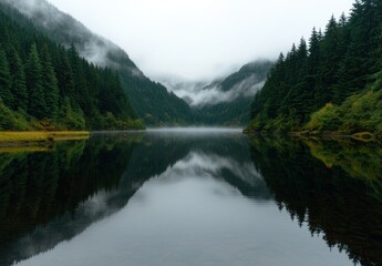 Canvas Print - Serene mountain lake surrounded by lush forest