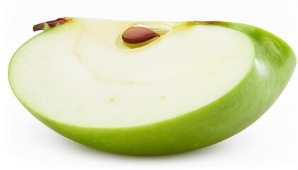 Poster - green juicy apple slice isolated on white background full depth of field