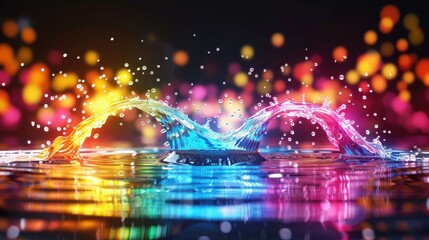 Wall Mural - Abstract geometric water arcs with colorful light reflections creating a modern fountain effect: High-resolution, artistic and sleek