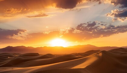 Poster - dramatic sunset over desert landscape with warm golden light