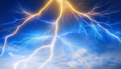 Wall Mural - blue lightning with yellow sparks in sky background