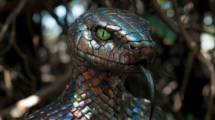 Sticker - Iridescent snake with glowing green eye