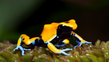 yellow banded poison dart frog oophaga histrionica a small poisonous animal from the rain forest of colombia with a bright warning color