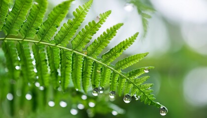 Sticker - a close up view of raindrops clinging to the leaves of a vibrant green fern after a refreshing rain shower