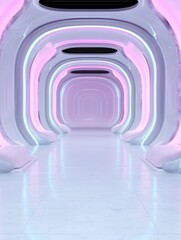 Poster - Futuristic architectural tunnel with pink and white lighting