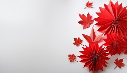 Poster - red paper maple leaves with decorations on a light background