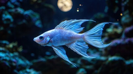 Poster - Vibrant blue betta fish swimming in underwater scene