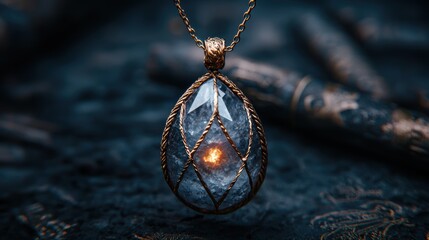 Canvas Print - Mystical crystal pendant necklace on dark background